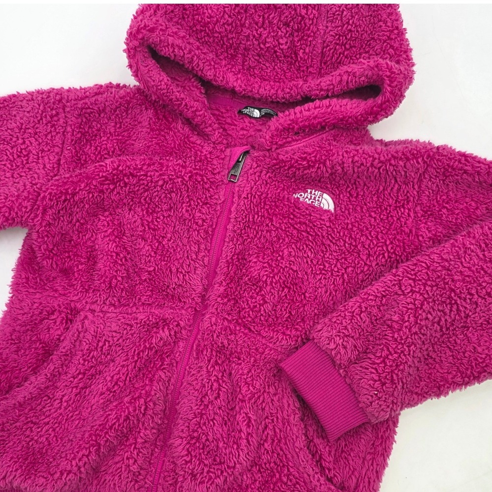 THE NORTH FACE HOODIE JACKET GIRLS 6T HOT PINK SHERPA FLEECE FULL ZIP POCKETS